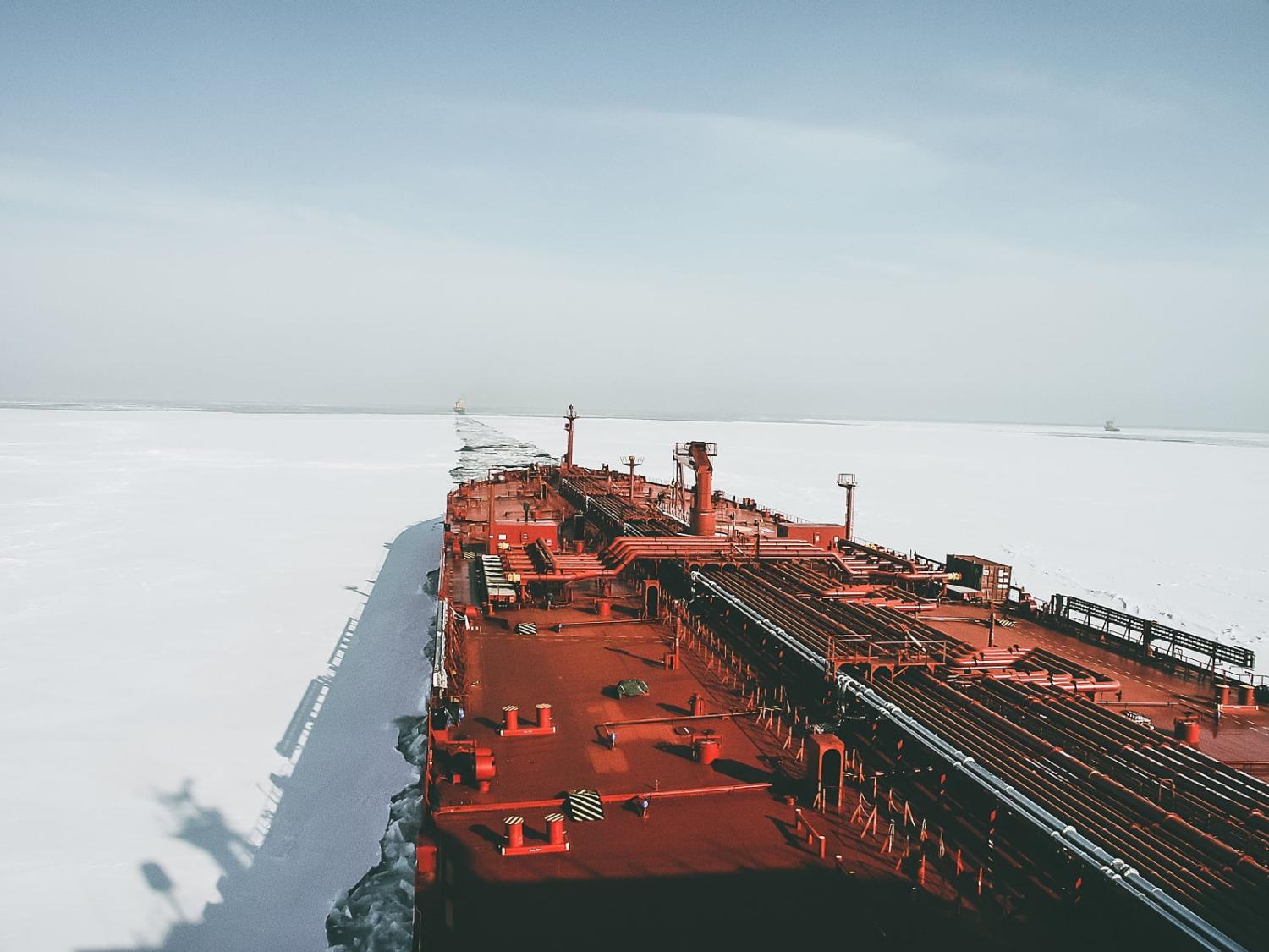 A crude oil tanker sails through ice in Russia (Alexey Bakharev/Getty Images)